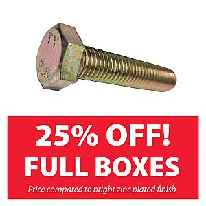 Hexagon Head High Tensile Set Screws DIN 933 Grade 8.8 (Fully Threaded) Zinc Yellow