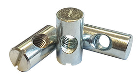 M10 x 28mm Cross Dowel, 15mm Hole (Barrel Nut) Bright zinc plated