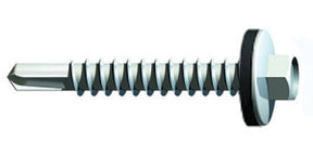 5.5 x 50 Timco Hex Self Drill Screws with 16mm bonded washer, Exterior Quality Plating, for 1.2 - 5.0mm steel thickness L50W16B
