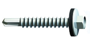 5.5 x 50 Timco Hex Self Drill Screws with 16mm bonded washer, Exterior Quality Plating, for 1.2 - 5.0mm steel thickness L50W16B