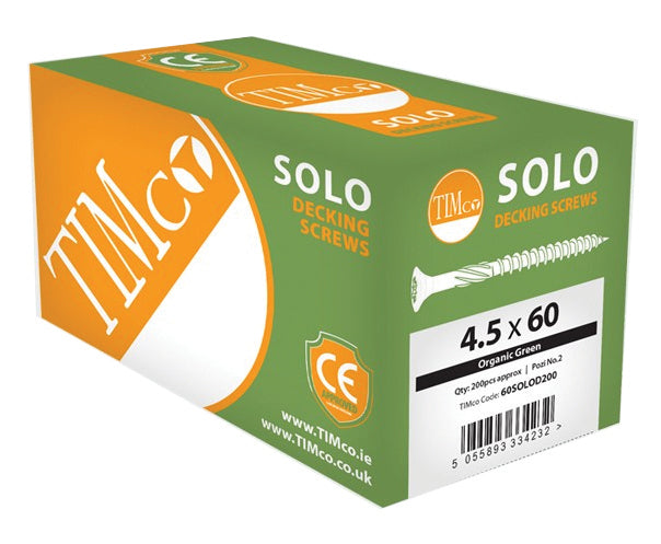 4.5 x 60 Timco Solo Countersunk Decking Screw PZ2 Organic Green 60SOLOD200