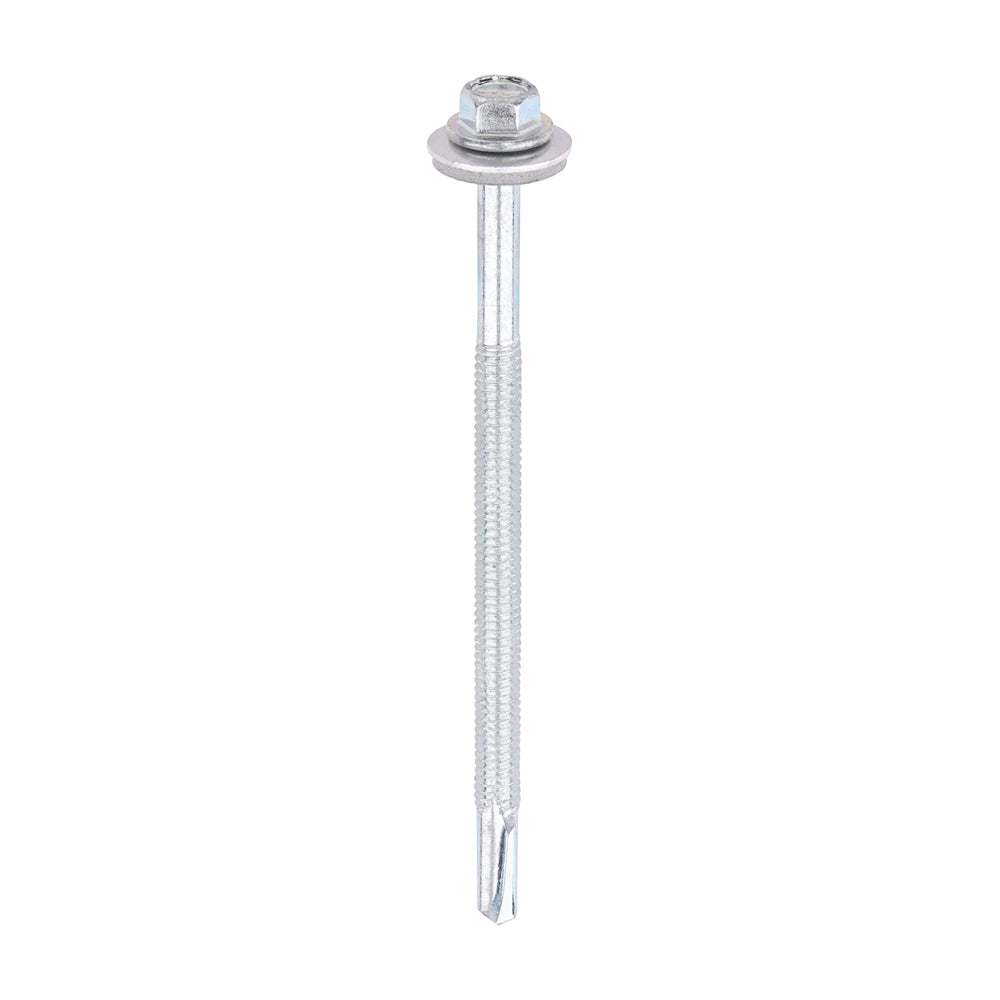 5.5 x 100mm (5/16" Hexagon Head) Self Drill Screws, Metal to Metal, Bright Zinc Plated For Steel 4-12.5mm Thickness with 16mm EPDM Washer ZH100W16B