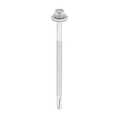 5.5 x 100mm (5/16" Hexagon Head) Self Drill Screws, Metal to Metal, Bright Zinc Plated For Steel 4-12.5mm Thickness with 16mm EPDM Washer ZH100W16B