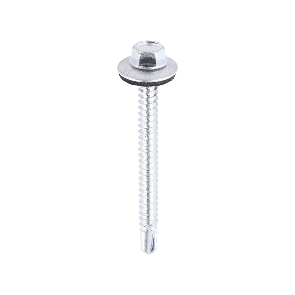 5.5 x 60mm (5/16" Hexagon Head) Self Drill Screws, Metal to Metal, Bright Zinc Plated For Steel 1.2-4mm Thickness with 16mm EPDM Washer ZL60W16