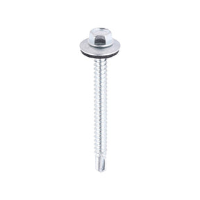 5.5 x 60mm (5/16" Hexagon Head) Self Drill Screws, Metal to Metal, Bright Zinc Plated For Steel 1.2-4mm Thickness with 16mm EPDM Washer ZL60W16