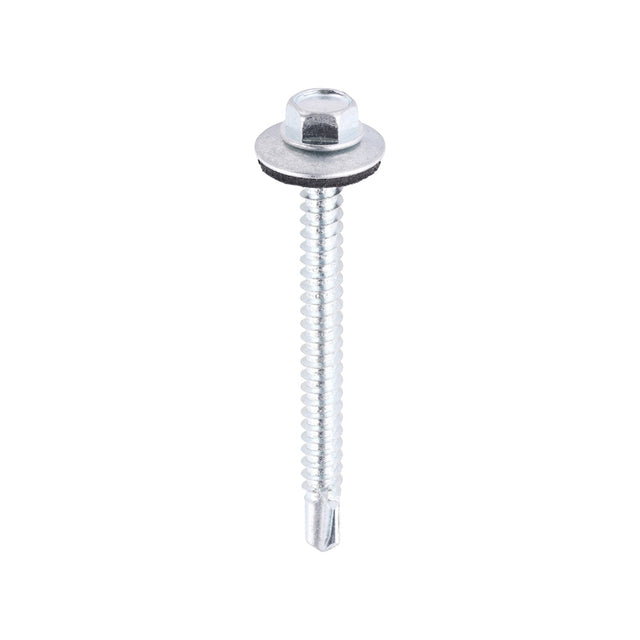 5.5 x 60mm (5/16" Hexagon Head) Self Drill Screws, Metal to Metal, Bright Zinc Plated For Steel 1.2-4mm Thickness with 16mm EPDM Washer ZL60W16