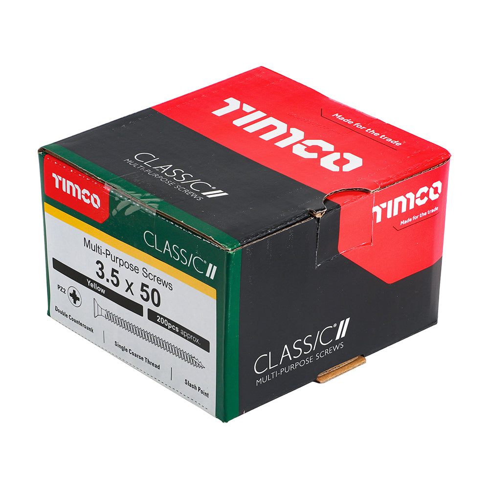 Timco 3.5 x 35mm (6 x 1" 3/8) Countersunk Pozi Pz2, Classic Woodscrew, Steel Zinc / Yellow Plated, 35035CLAF