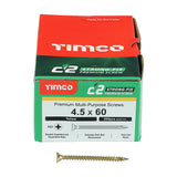 4.0 x 60 Timco C2 Strong Fix Premium Woodscrew, Countersunk Pozi Pz2, Steel Zinc / Yellow Plated 40060C2