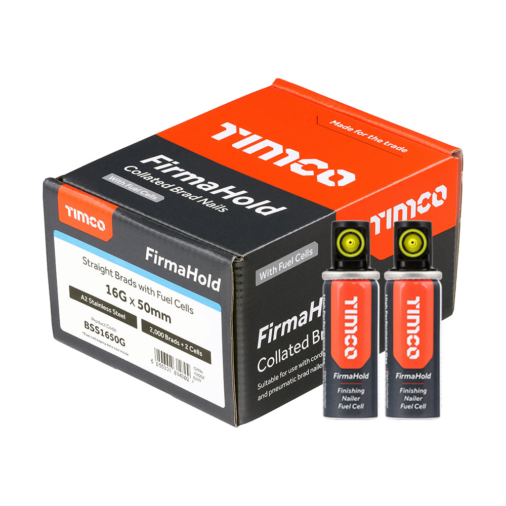 FirmaHold 16g x 50 Stainless Steel A2 Brads + 2 gas BSS1650G (Paslode compatible) 2000 nails per box