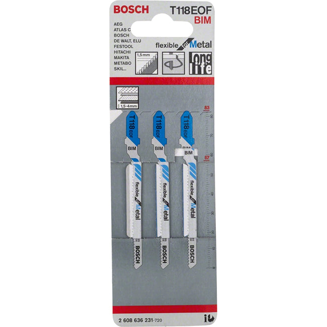 Bosch T118EOF 83mm Jigsaw Blade for metal 1.5-4mm (Pack Of 5) P/No. 2 608 634 237