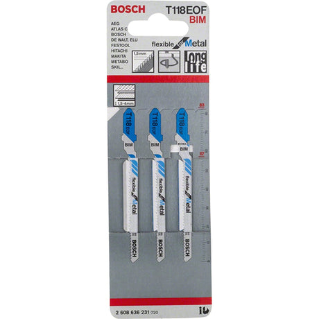 Bosch T118EOF 83mm Jigsaw Blade for metal 1.5-4mm (Pack Of 5) P/No. 2 608 634 237