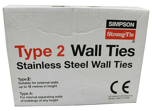 Simpson 225mm Wall Tie 101 - 120mm General Purpose Type 2 (Box of 250) Stainless Steel WTS2-250