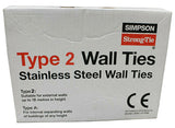 Simpson 225mm Wall Tie 101 - 120mm General Purpose Type 2 (Box of 250) Stainless Steel WTS2-250