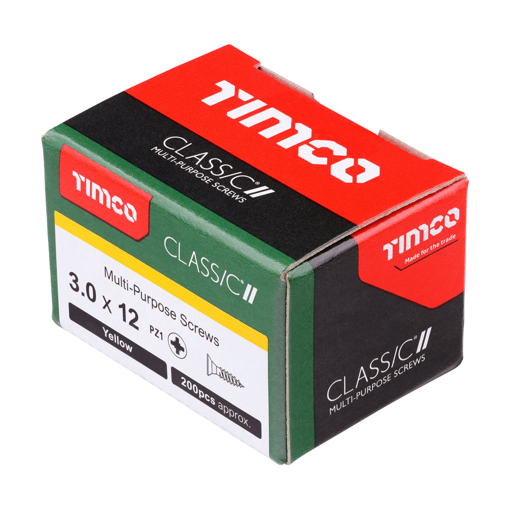 Timco 3.0 x 12mm (4 x 1/2) Countersunk Pozi Pz1, Classic Woodscrew, Steel Zinc / Yellow Plated, 30012CLAF