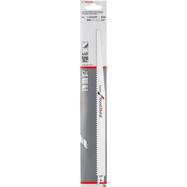 Bosch S1411DF 300mm Sabre Saw Blade heavy for wood & metal (Pack of 5) P/No. 2 608 654 763