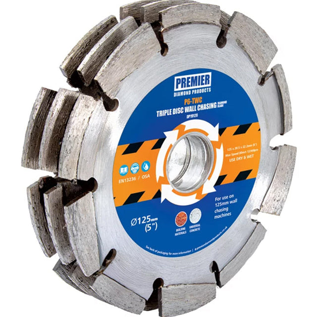 125 x 22mm Premier Diamond P6-TWC Triple Disc Wall Chasing Blade DP19120