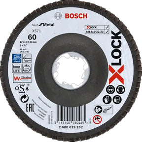Bosch 125mm X-Lock Best for Metal 60 Grit Flap Disc, Angled Version, P/No. 2 608 619 202