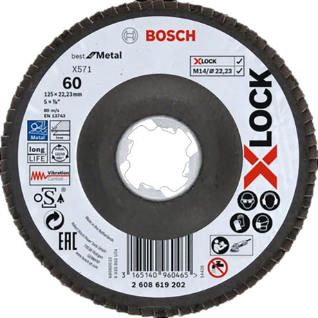 Bosch 125mm X-Lock Best for Metal 60 Grit Flap Disc, Angled Version, P/No. 2 608 619 202