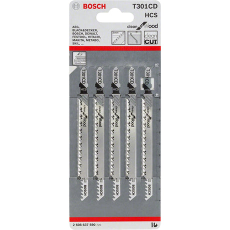 Bosch T301CD 117mm Jigsaw Blade for wood 10-65mm (Pack Of 5) P/No. 2 608 637 590