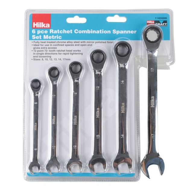 Hilka 6 Piece Ratchet Spanner Set 8, 10, 12, 13, 14, 17mm 11404006