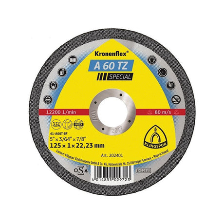 Klingspor Kronenflex 125mm x 22mm x 1.0mm Metal Cutting Disc. Premium Quality. Art. 202401
