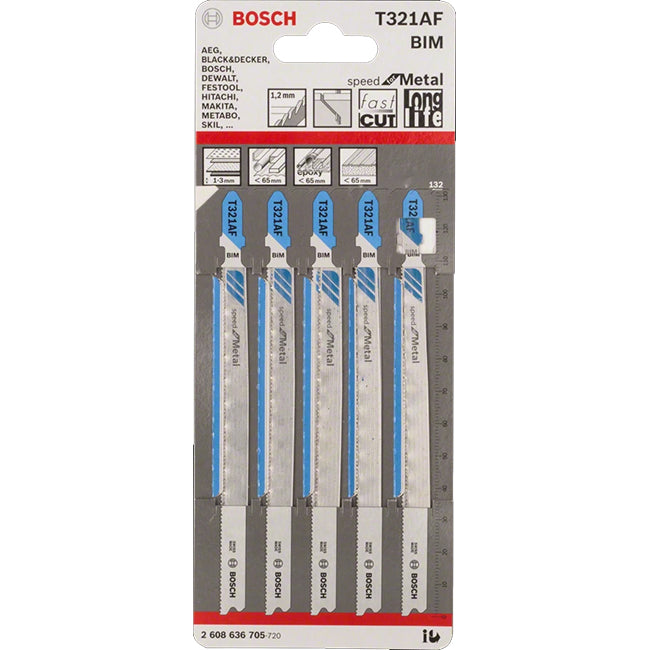 Bosch T321AF 132mm Bi-Metal Jigsaw Blades For Metal (Pack of 5) 2 608 636 705