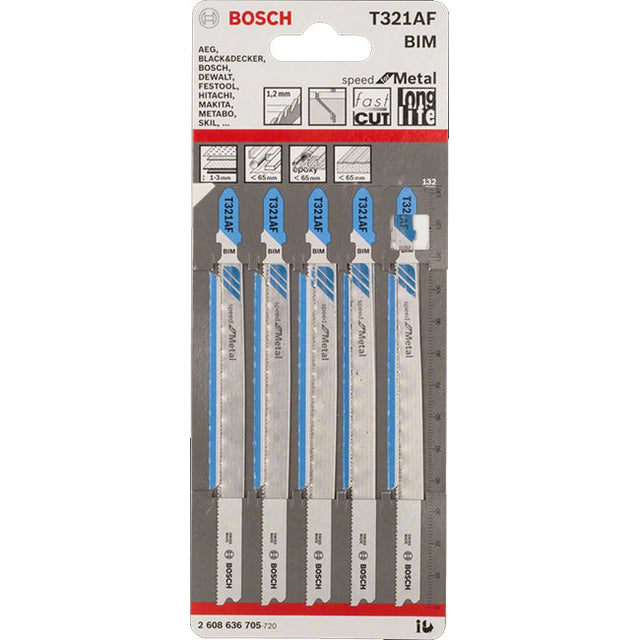 Bosch T321AF 132mm Bi-Metal Jigsaw Blades For Metal (Pack of 5) 2 608 636 705