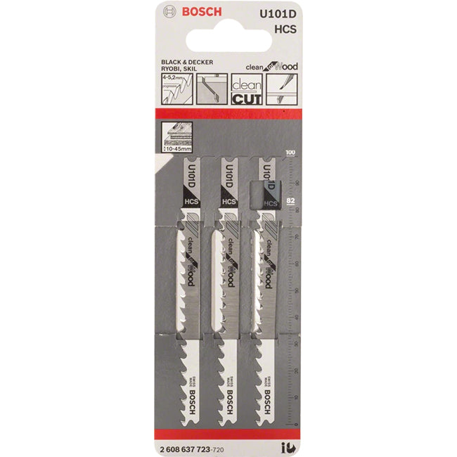 Bosch U101D 100mm Jigsaw Blade for wood 10-45mm (Pack Of 3) P/No. 2 608 637 723
