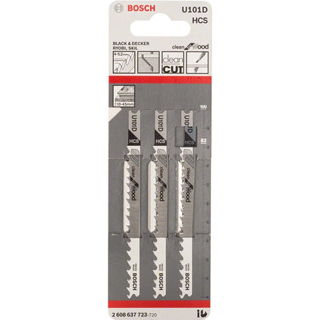 Bosch U101D 100mm Jigsaw Blade for wood 10-45mm (Pack Of 3) P/No. 2 608 637 723