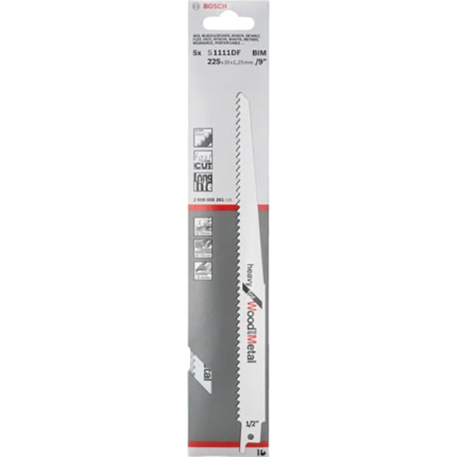 Bosch S1111DF 225mm Sabre Saw Blade heavy for wood & metal (Pack of 5) P/No. 2 608 656 261