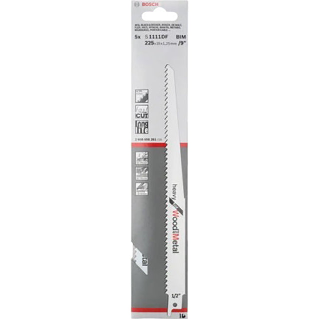 Bosch S1111DF 225mm Sabre Saw Blade heavy for wood & metal (Pack of 5) P/No. 2 608 656 261
