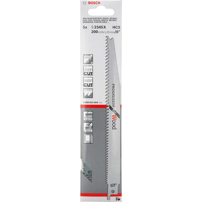 Bosch S2345X 200mm Sabre Saw Blade for wood (Pack of 5) 2 608 654 404