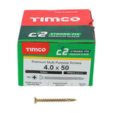 4.0 x 50 Timco C2 Strong Fix Premium Woodscrew, Countersunk Pozi Pz2, Steel Zinc / Yellow Plated 40050C2