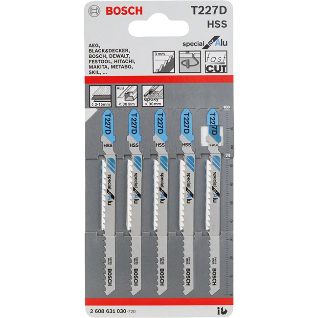 Bosch T227D 100mm Jigsaw Blade for Aluminium 0.5-1.5mm (Pack Of 5) P/No. 2 608 631 030