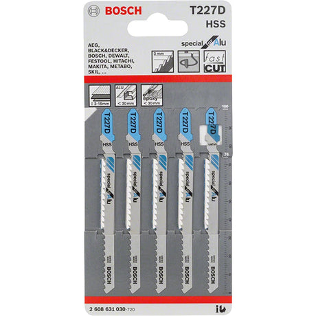 Bosch T227D 100mm Jigsaw Blade for Aluminium 0.5-1.5mm (Pack Of 5) P/No. 2 608 631 030