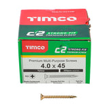 4.0 x 45 Timco C2 Strong Fix Premium Woodscrew, Countersunk Pozi Pz2, Steel Zinc / Yellow Plated 40045C2