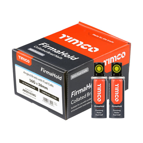 FirmaHold 16g x 38 Angle Brad Nails Stainless Steel + 2 gas ABSS1638G (Paslode compatible) 2000 nails per box