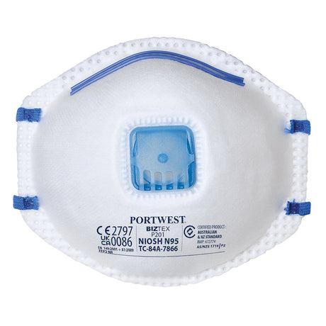 Portwest P201 - FFP2 Valved Cup Flat Face Mask (Pack of 10)
