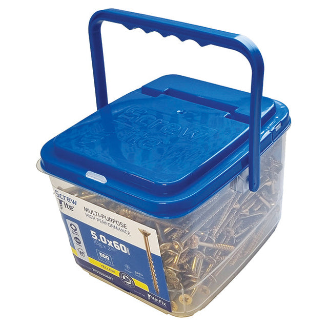 Screw-Tite 5.0 x 60mm Countersunk Pozi PZ2, All Purpose Screw, Net Coat Yellow. (Tub of 500) TFST05060T