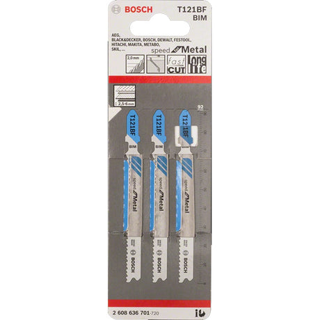 Bosch T121BF 92mm Jigsaw Blades For Metal (Pack of 5) 2 608 636 702