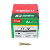 5.0 x 30 Timco C2 Strong Fix Premium Woodscrew, Countersunk Pozi Pz2, Steel Zinc / Yellow Plated 50030C2