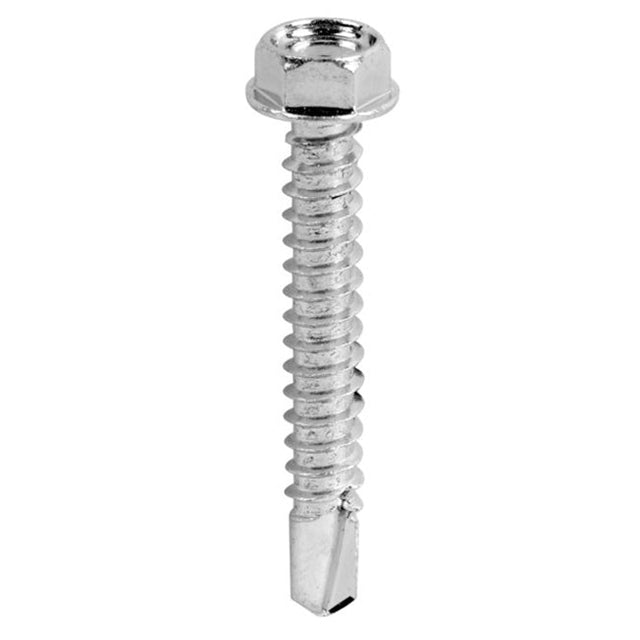 6.3 x 45mm (10mm Hexagon Head) Washer Faced Self Drill Screw, Bright Zinc Plated
