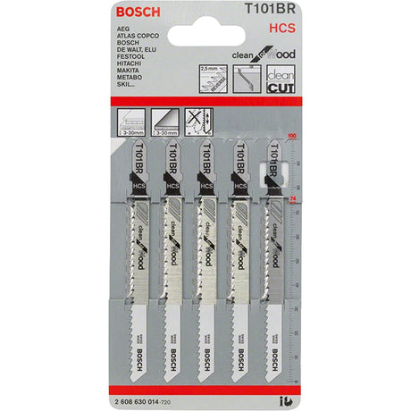 Bosch T101BR 100mm Jigsaw Blade for wood 3-30mm (Pack Of 5) P/No. 2 608 630 014