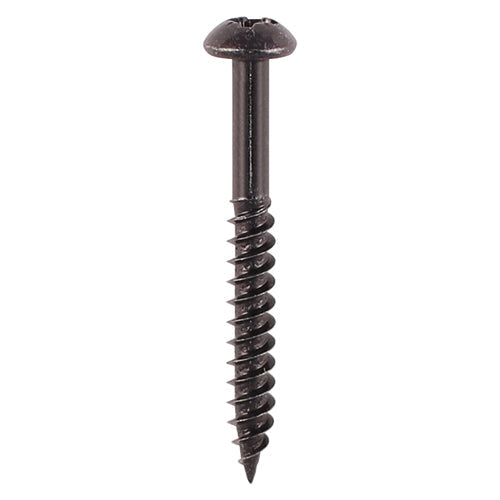 No.10 x 2" (4.8 x 50mm) Timco Blackjax Woodscrew, Twin-thread Round Head Pozi No.2, Black Passivated (Boxed in 200's, Outer box of 1000) 00102BJC