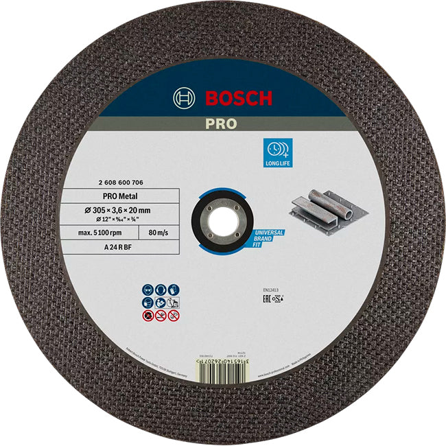 Bosch 305 x 20 x 3.6mm (12" x 3/4" x 9/64mm) Metal Cutting Flat Disc 2608600706