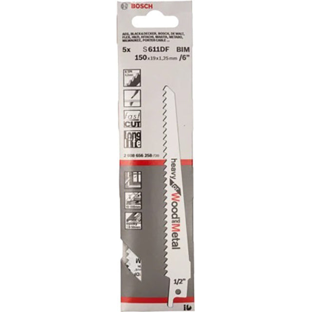 Bosch S611DF 150mm Sabre Saw Blabe Heavy for wood & metal (Pack of 5) P/No. 2 608 656 258