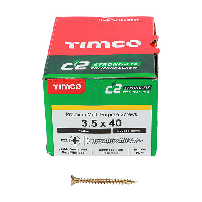 3.5 x 50 Timco C2 Strong Fix Premium Woodscrew, Countersunk Pozi Pz2, Steel Zinc / Yellow Plated 35050C2
