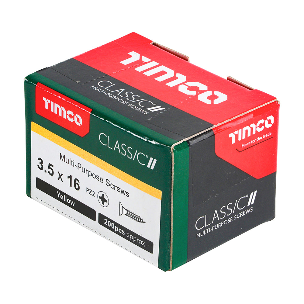 Timco 3.5 x 16mm (6 x 5/8) Countersunk Pozi Pz2, Classic Woodscrew, Steel Zinc / Yellow Plated, 35016CLAF