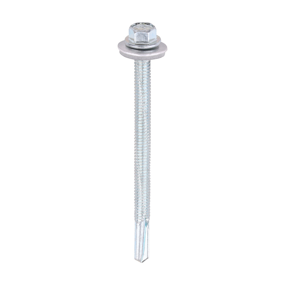5.5 x 80mm (5/16" Hexagon Head) Self Drill Screws, Metal to Metal, Bright Zinc Plated For Steel 4-12.5mm Thickness with 16mm EPDM Washer ZH80W16B