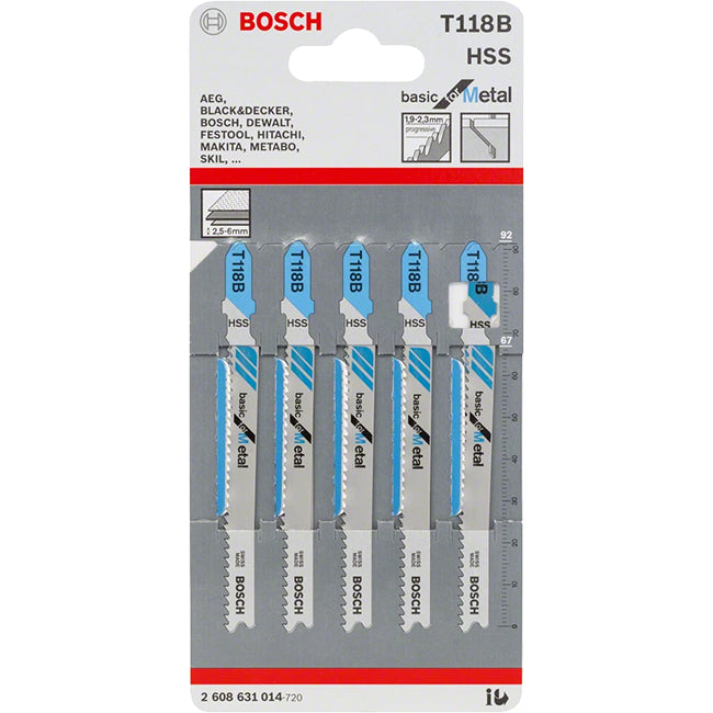 Bosch T118B 92mm Jigsaw Blade for metal 2.5-6mm (Pack Of 5) P/No. 2 608 631 014